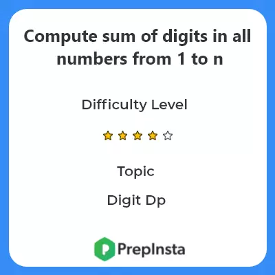Compute sum of digits | C++ Implementation | Digit dp | PrepInsta